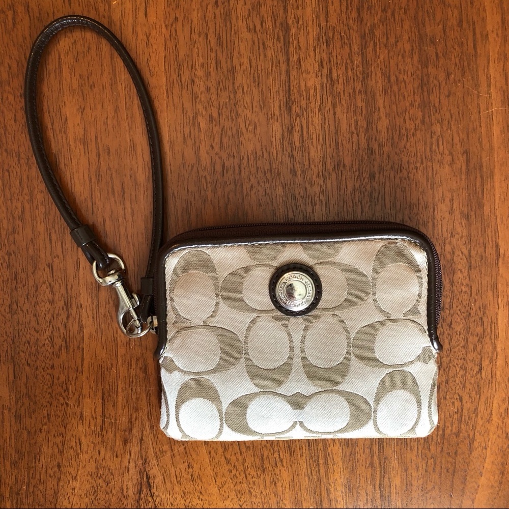 Coach signature wristlet brown
